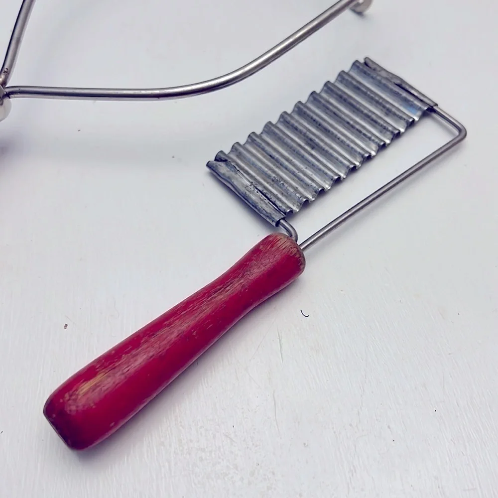 Vintage Kitchen Utensils Painted Red Handles Potato Masher Wavey Kringle Cutter